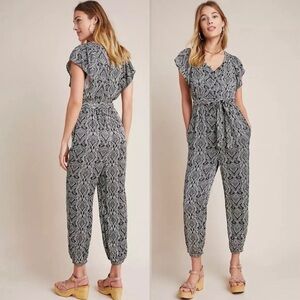 Anthropologie Zadie Satin Jumpsuit Graphic Print Silky Soft NWT Sz 4